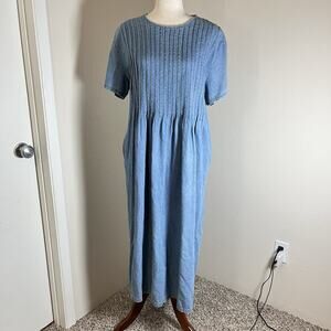 VTG 80s Stonybrook Denim Cottage Day Dress Pockets SZ 20 Blue Light Wash